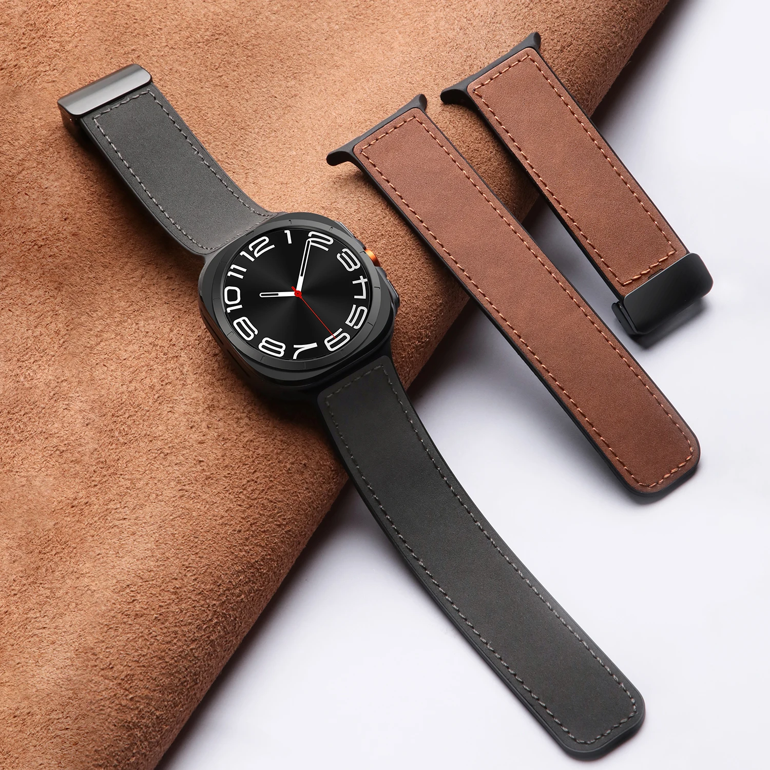 

Leather+Silicone strap Folding buckle magnetic strap watch strap watch band for Samsung Galaxy Watch 7 Ultra 47mm