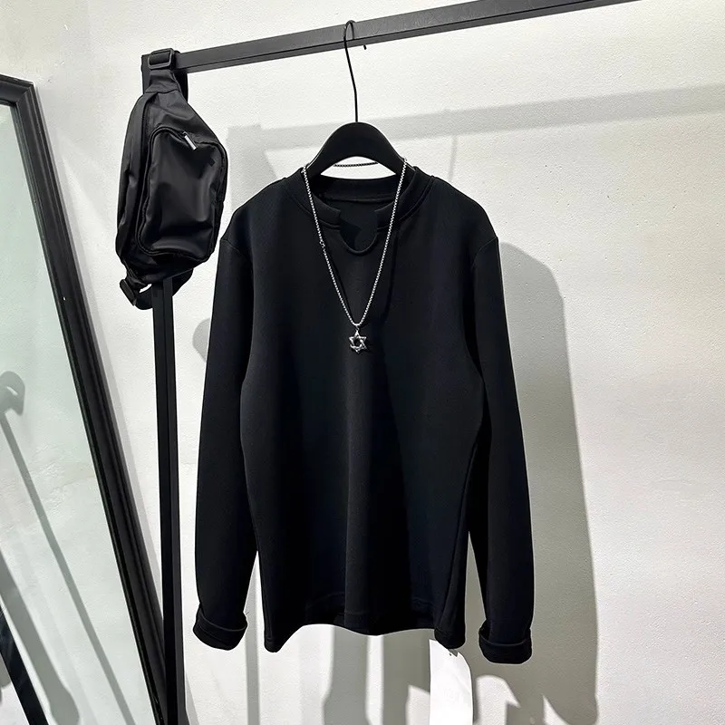 

Fashionable and popular spring brand retro solid color V-neck loose T-shirt simple casual versatile stretch pullover sweatshirt