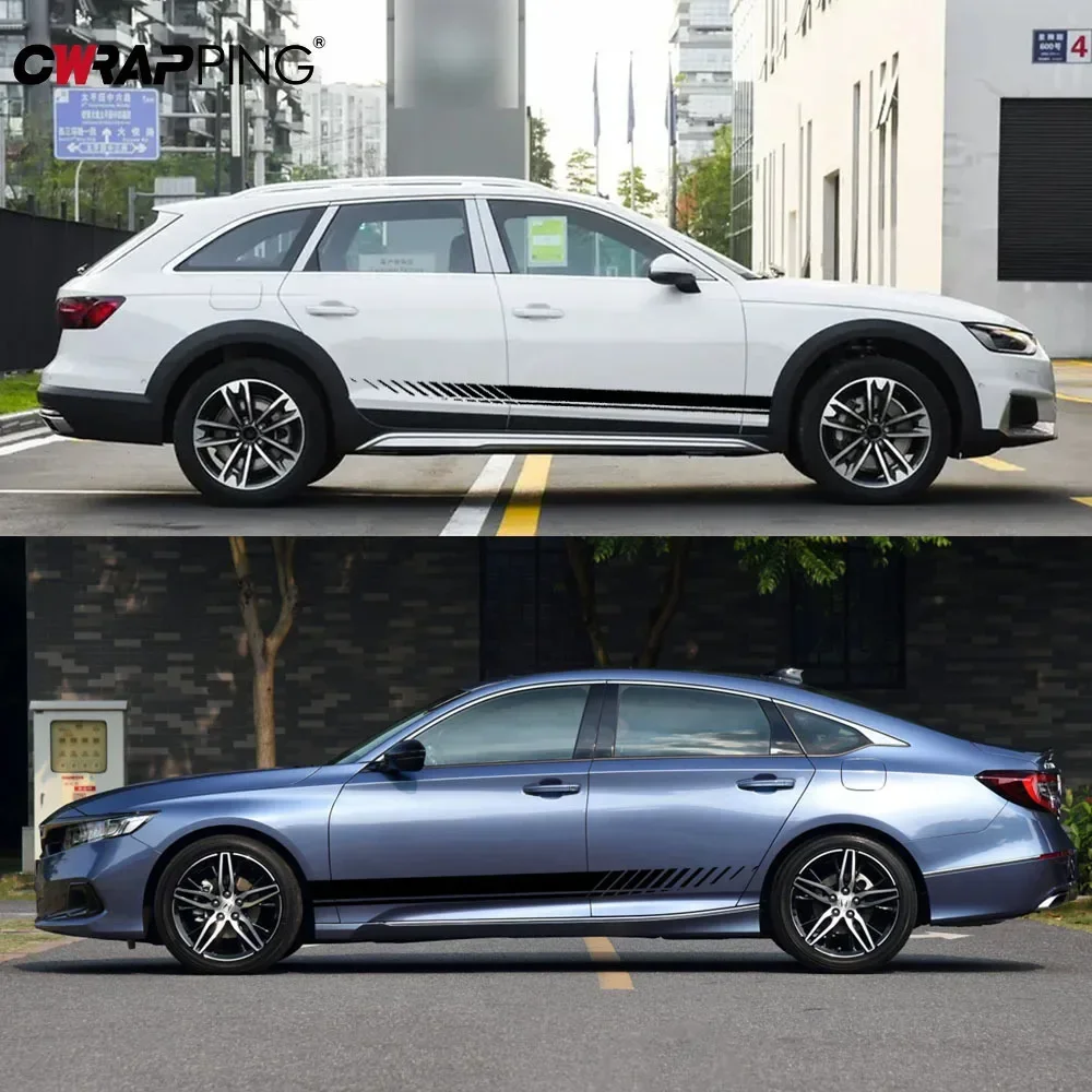 2pcs Both Sides Car Vinyl Wrap Black Car Stickers Race Stripes Vinyl Auto Tuning for BMW Mazda Ford DIY Decal Cars Accessories image 5