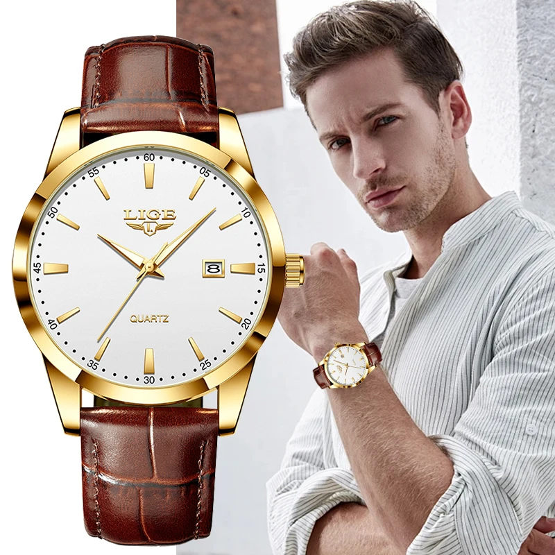 

LIGE Outdoor Fashion Quartz Man Watch Classic Leather Strap Luxury Calendar Luminous Waterproof Casual Sport Watches for Men+Box