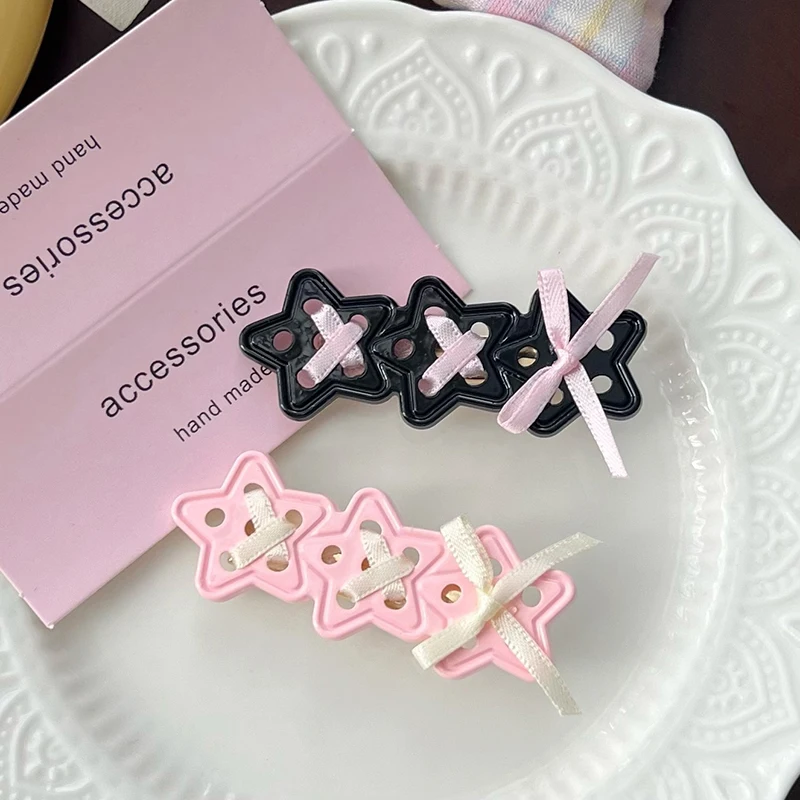 Star Bow Hair Clips Pins For Girls Fashion Acrylic Star BB Clips Side Hair Grip Barrettes Hair Accessories