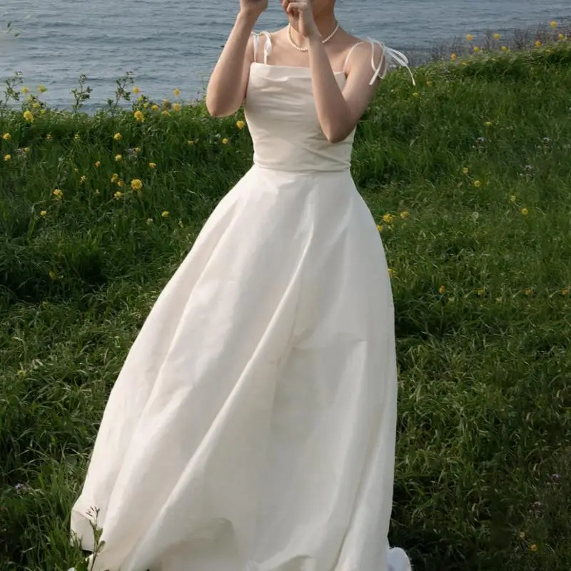 Nuovi abiti da sposa taglie forti elegante a-line abito da sposa da donna lungo fino al pavimento moda senza spalline abiti da festa semplici