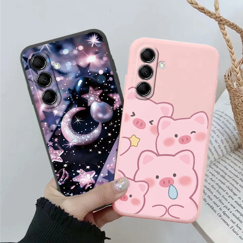 For Samsung Galaxy M13 M14 M15 F15 C55 F55 F23 M23 M34 M35 M54 M55 5G Trend Black Love Heart Pink Chubby Pig Cartoon Phone Case 