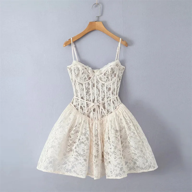 Women Cami Slip Charming Bow  LOUISA VINTAGE CREAM LACE MINI DRESS