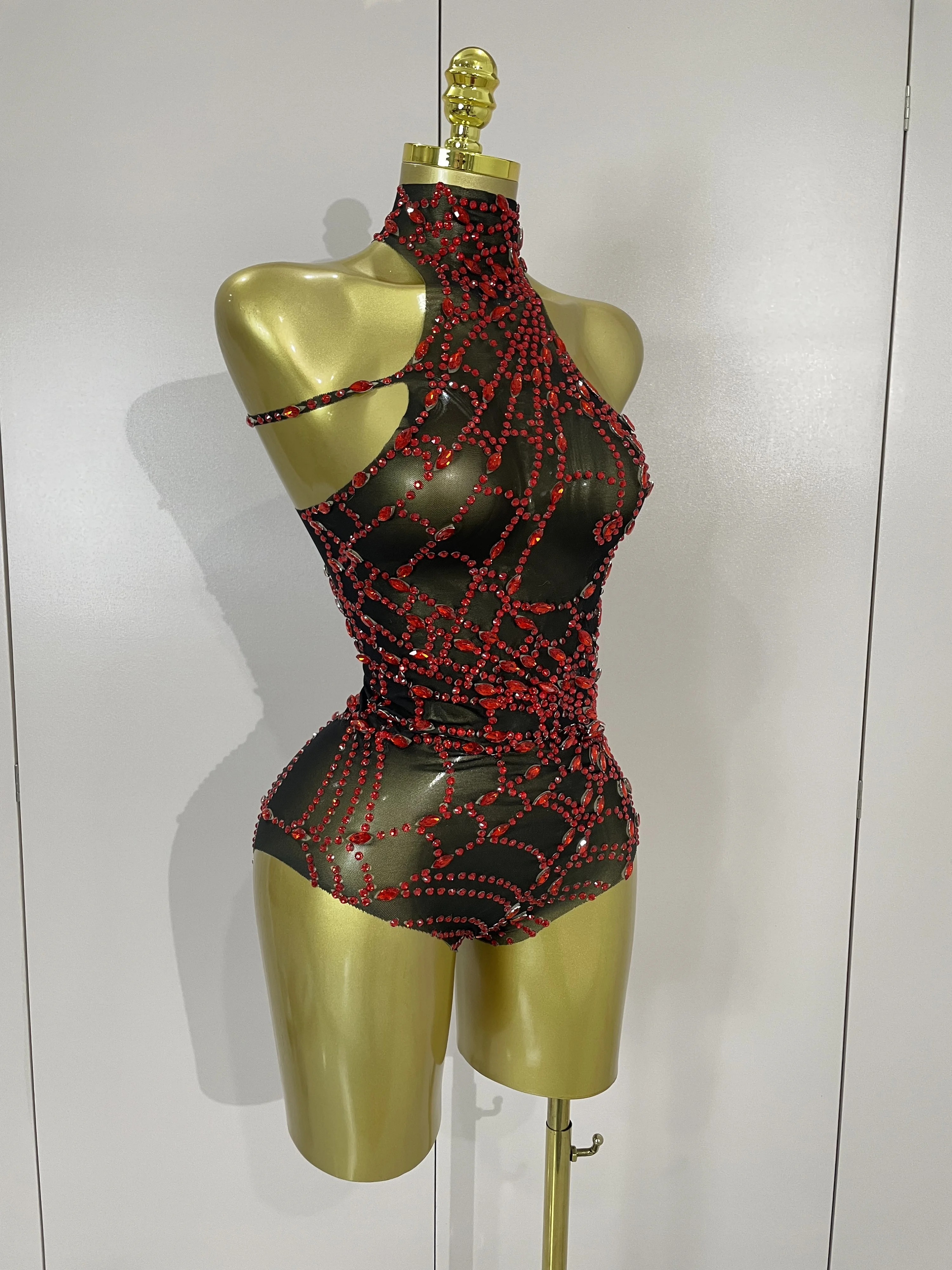 STOCK New Sexy Sparkly Diamonds Mesh Stretch Bodysuits Women Evening Nightclub Bar Party Show Gogo Dancer Clothing Stage Costume