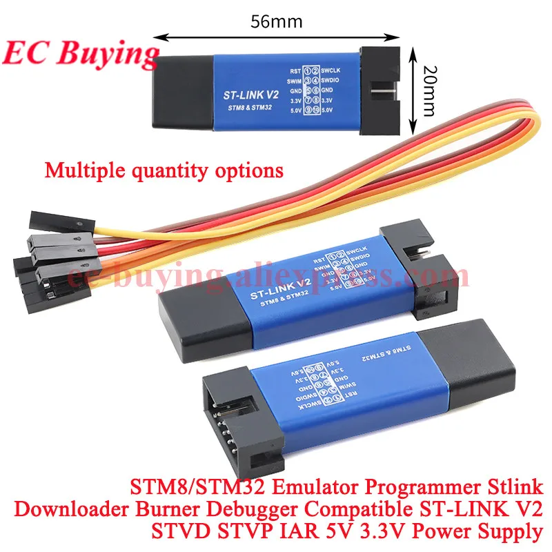 1-5Pcs STM8/STM32 에뮬레이터 프로그래머 Stlink 다운로더 버너 디버거 호환 ST-LINK V2 STVD STVP IAR 5V 3.3V 전원 공급 장치