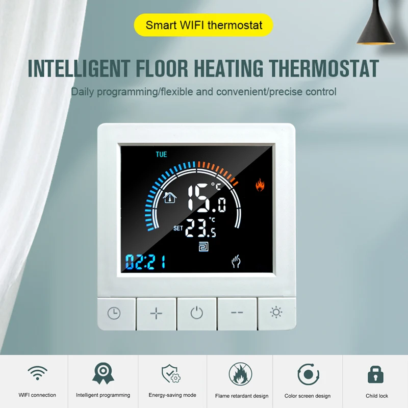 TUYA WiFi Smart Thermostat Temperature Controller For Electric Floor Heating Water Gas Boiler Digital LCD Display Wall Mounted