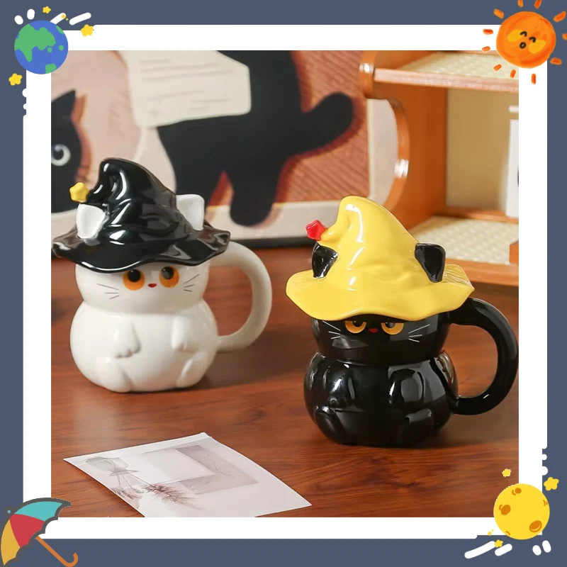 

Волшебная шляпа, кошачья чашка для воды, керамическая кружка для девочек с крышкой, высокий внешний вид, подарок на Хэллоуин для подруги, домашняя игрушка для питья с водой