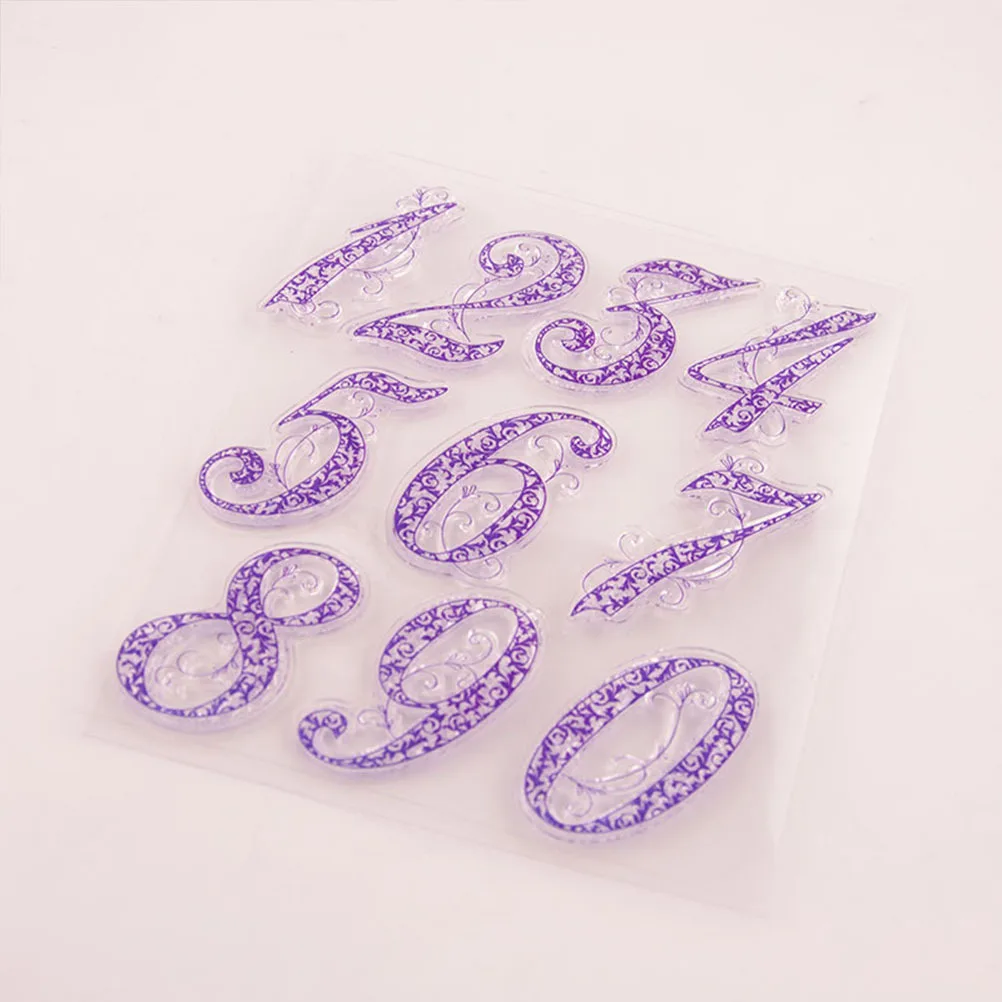 

2Pcs Transparent Purple Number Design Tpr Seal Stamps Reusable Self Cling for DIY Scrapbooking Craft Photo Album Diary Journal