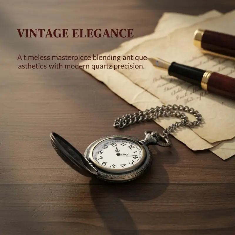 

Classic Retro Pocket Watch Simple Digital Face Hanging Chain Flip Cover Women Man Quartz Hanging Watch With Chain Gift