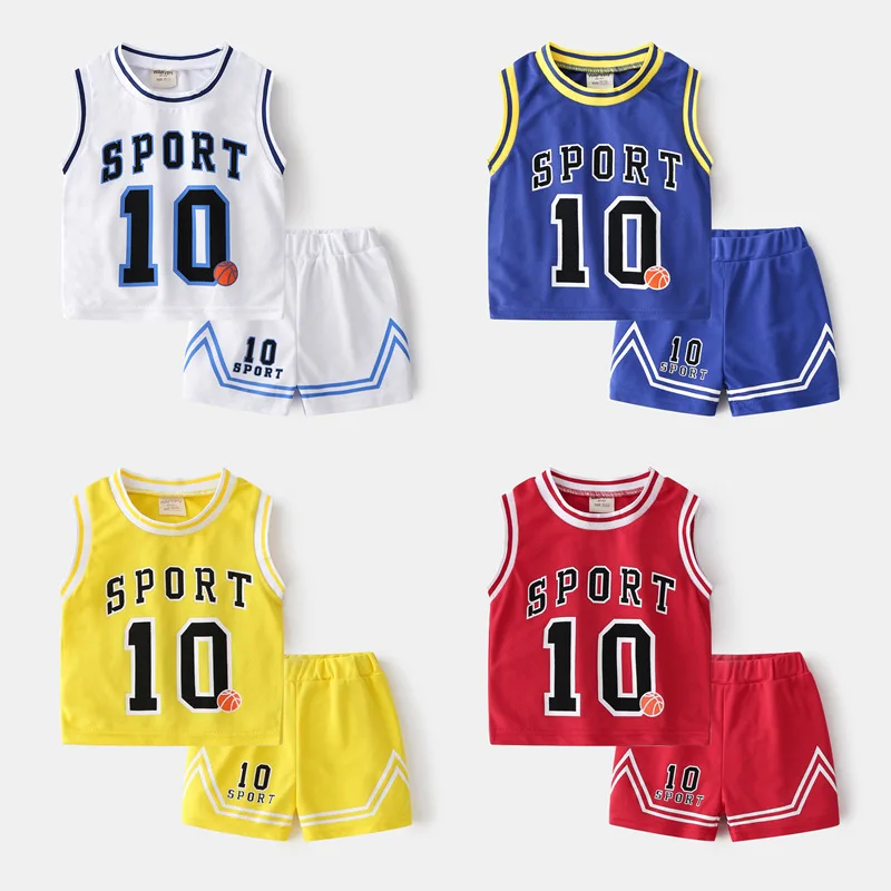 Sommer junge Jungen 2 Stück Kleidung Look Set Baumwolle Brief Basketball Tanktops atmungsaktive elastische Taille Shorts Kinder Jungen Outfits