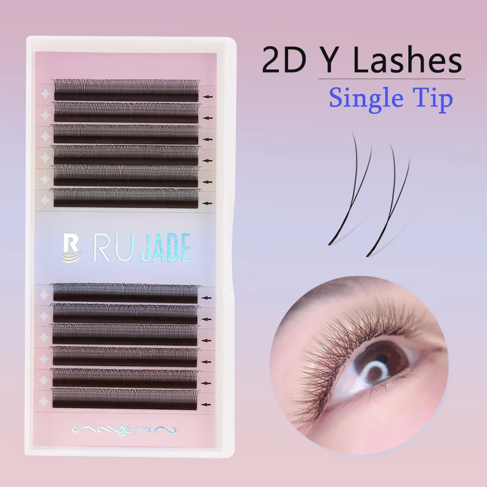 

Rujade New 2D Y Shape Lashes Natural Soft Lightweight Premade Fan 2D Russian Volume Eyelash Extension Single Tip 2D Y Cross Lash
