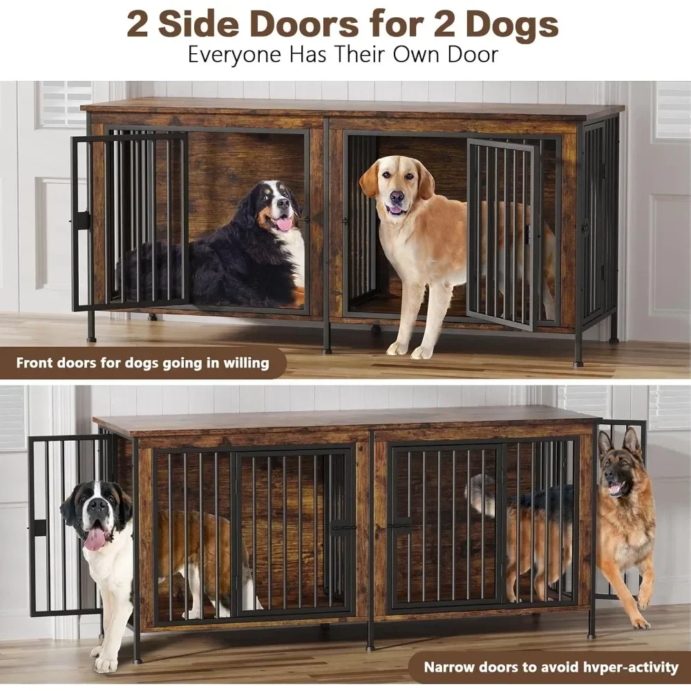 78 Inch Dog Cage Furniture for 2 Dogs, Extra Large Double Dog Crate Furniture Large Breed,Sturdy Dog Kennel Furniture