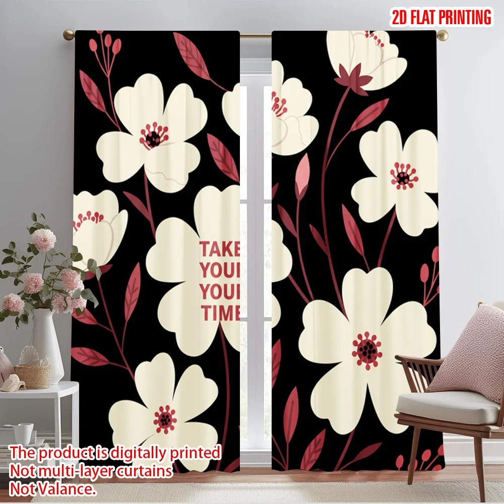

2pcs 2D flat printing Curtain Minimalist Floral Fabric Without Electricity Festive Curtains for Festive Portraits and Party