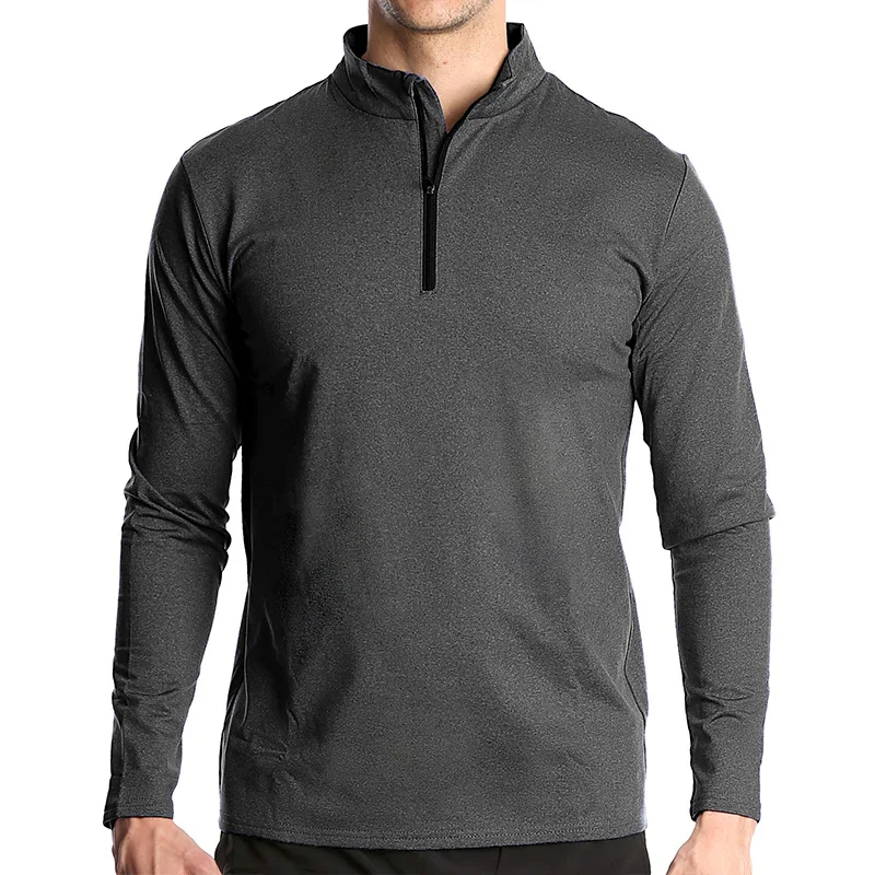 2023 new Quick Dry breathable Running Shirt Men Bodybuilding Sport T-shirt Long Sleeve zipper stand collar Gym Fitness T shirt