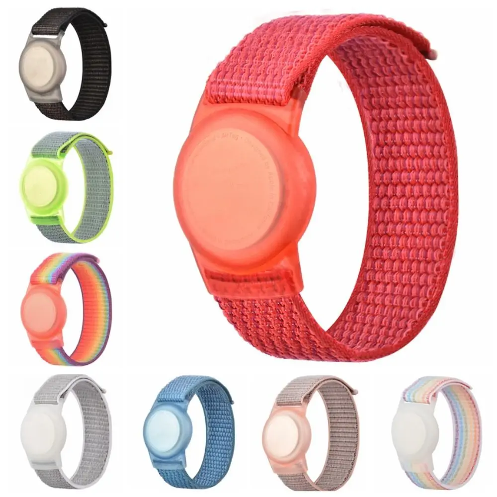 Colorful Nylon Protective Case Anti-lost Replaceable Wrist Strap Adjustable Stretchy Watch Band for Airtag Cat