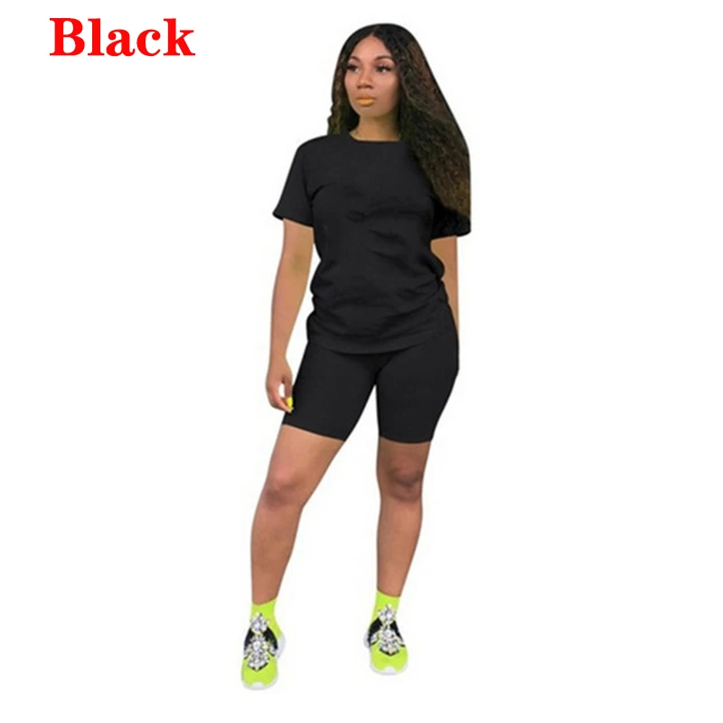 2023 new Women Two Piece Short Set Ladies Short-Sleeved Romper Summer Outfits Casual Sportswear Biker Shorts