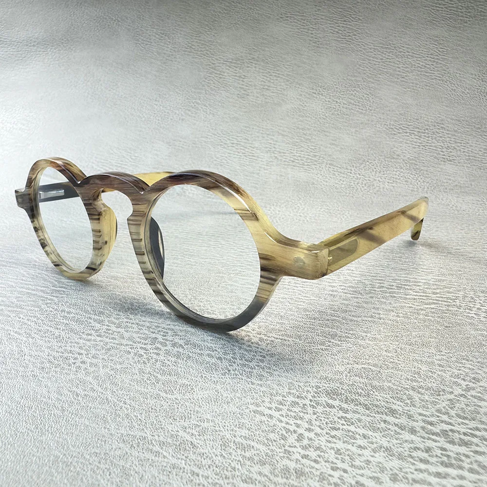 

Eyeglass Frames Unique Round Vintage Optical Lenses Eyewear Retro Handmade Natural Horn Prescription Women's Man Glasses Frames