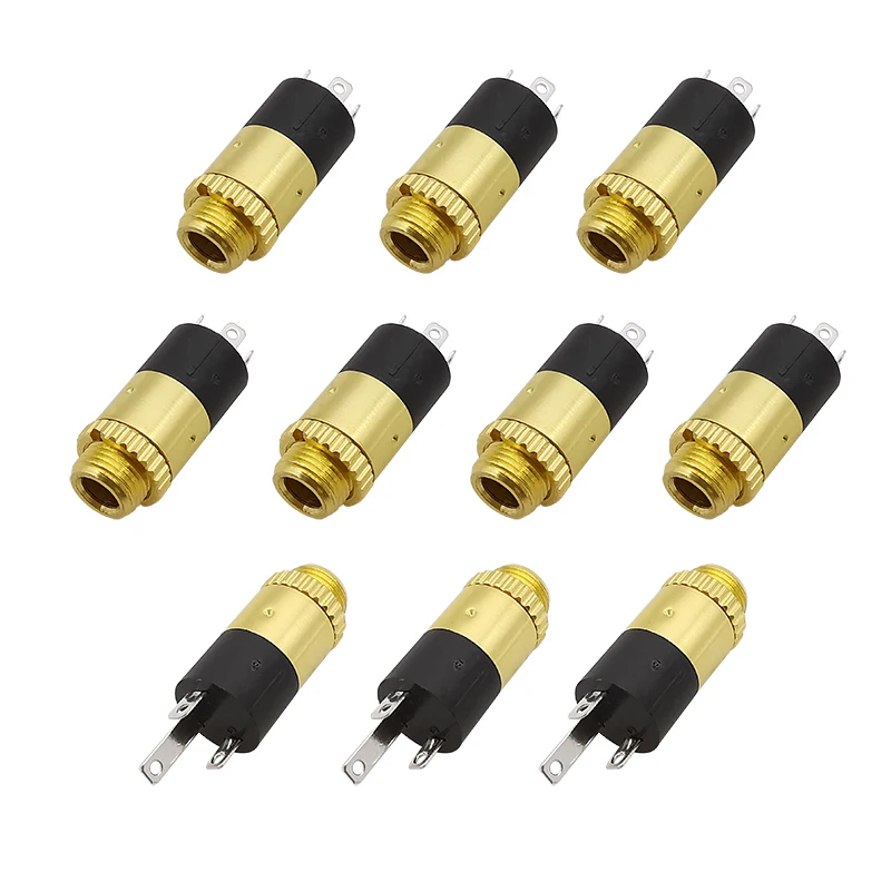 10Pcs PJ-392 3.5mm Cylindrical Socket 3 Pin Stereo Female Socket Jack Screw Mount TRS Plugs 3.5mm Audio Headphone Connectors