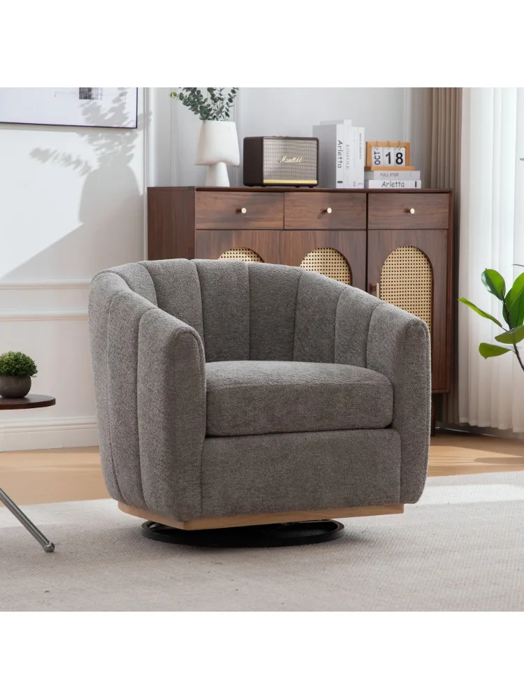 Chenille gestoffeerde fauteuil met metalen voet, 360 °   Rotatiefunctie, gestoffeerde tonvormige fauteuil, pompoenvormige Sigle-bank - afbeelding 2