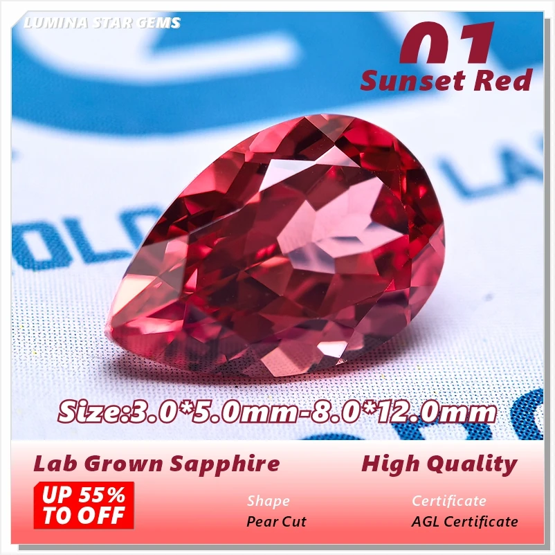 L-Lab Grown Sapphire Sunset Red Color Pear Cut High Quality For Jewelry Setting&Custom Design Selectable Certificate