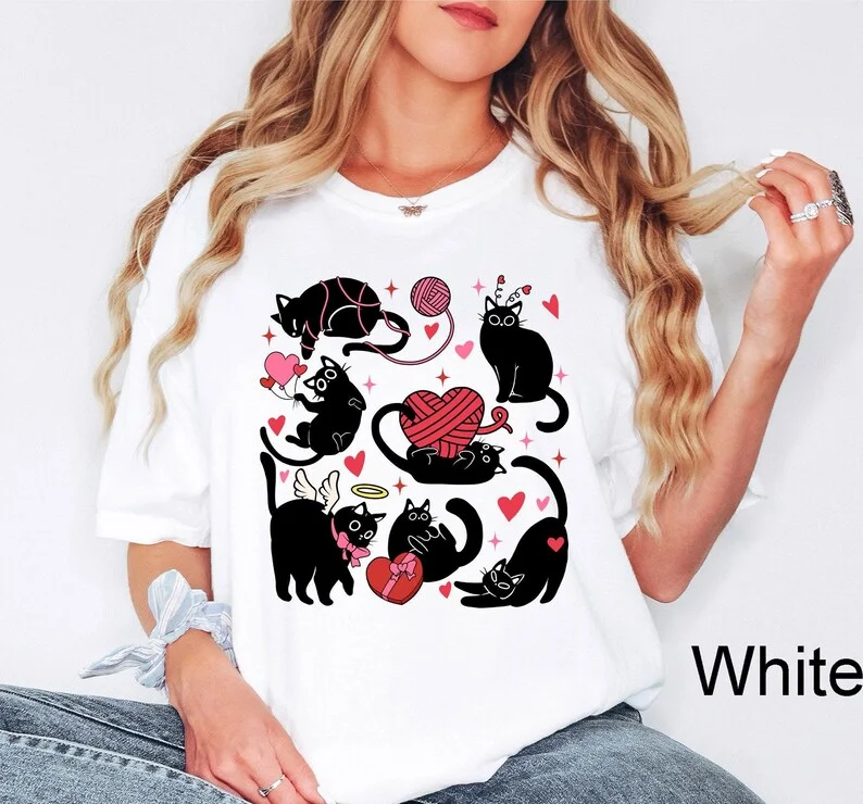 

Valentines Cute Cats Shirt Cat Lover Sweater, Women's Valentines Sweatshirt Valentines Cat Cute Gift for Cat Lover Cat T-shirt