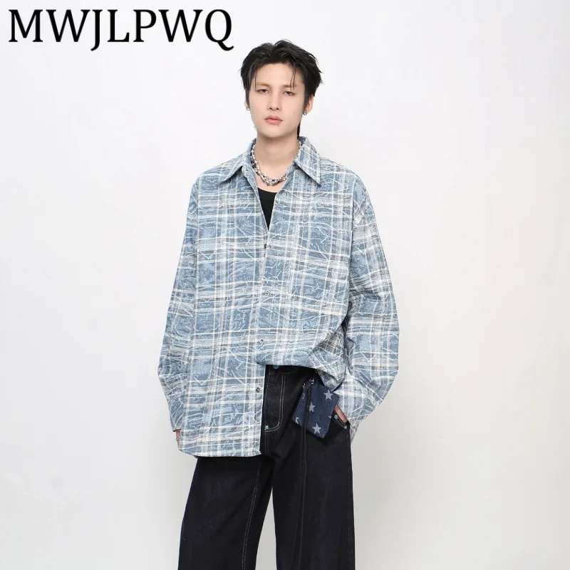 

MWJLPWQ American Retro Gradient Plaid Long Sleeve Shirt For Men And Women Autumn Casual Lazy Design Sense Ins Style Tops 21756