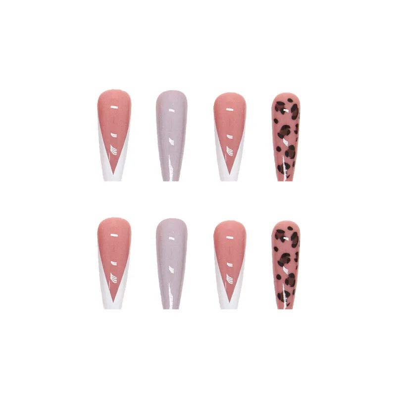 24pcs French Leopard Print Press on Nail Long Square Shape Artificial Fake Nails Seamless Removable False Nail