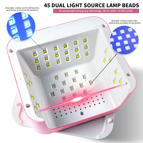 Imagen 2 del producto Limegirl-Lámpara LED UV para uñas, esmalte de uñas de Gel de secado rápido, resina, 4 temporizadores, diseño de diamantes, 45LED, máquina secadora de luz UV para manicura