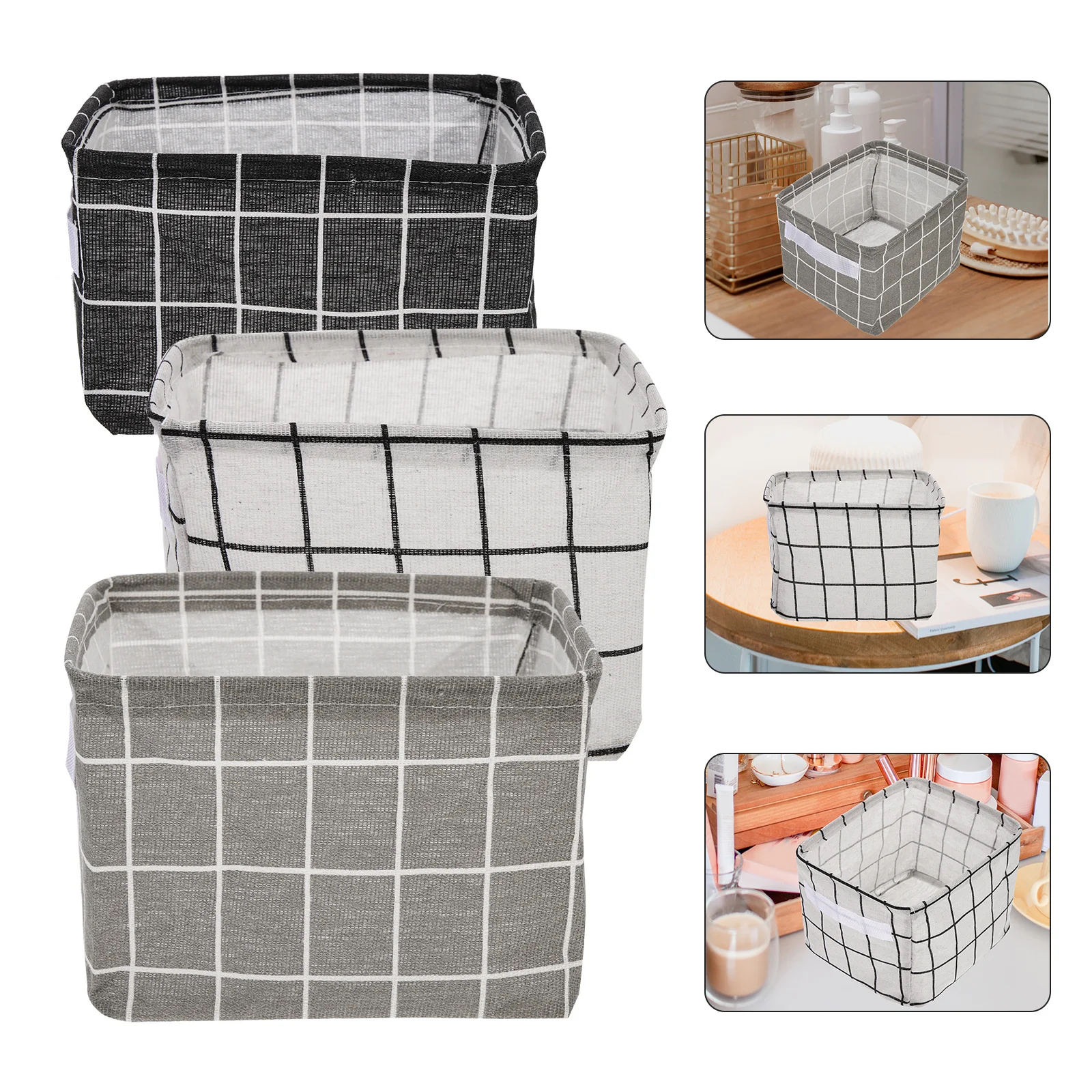 

3Pcs Foldable Storage Basket Desk Organizer Cloth Fabric Multi-Function Sundries Container for Office Dorm Desktop