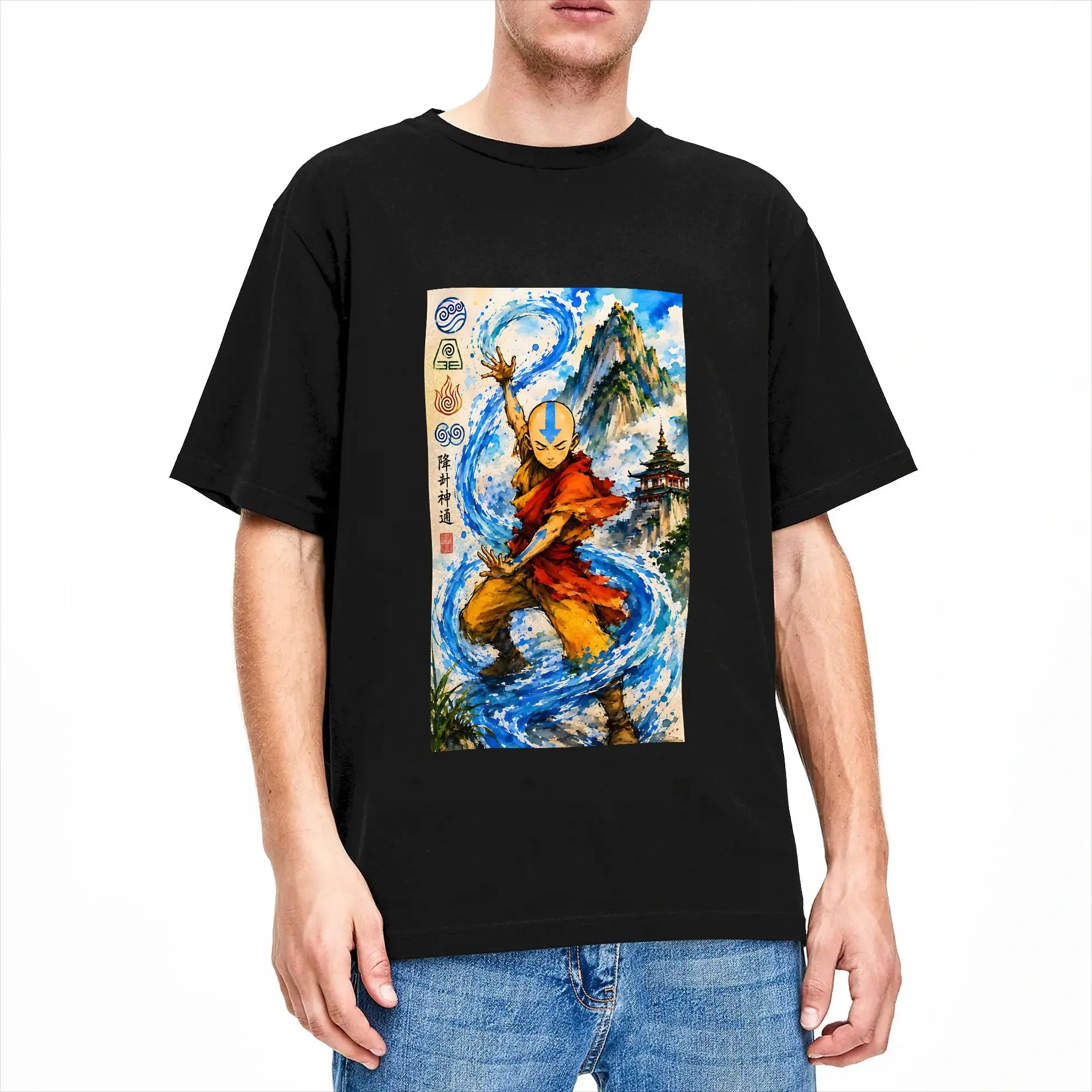 Avatars Aang  Watercolor Airbender T-Shirt Man  Y2K Casual T Shirts Summer Comfortable Leisure Tees Print Oversized Clothes