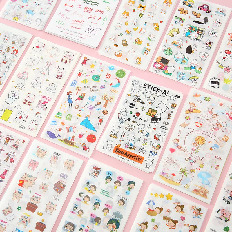 DIY 6-pack Stickers Cartoon Cute Hand Ledger Stickers Student Stationery  Children's Stickers Small Pattern Stickers