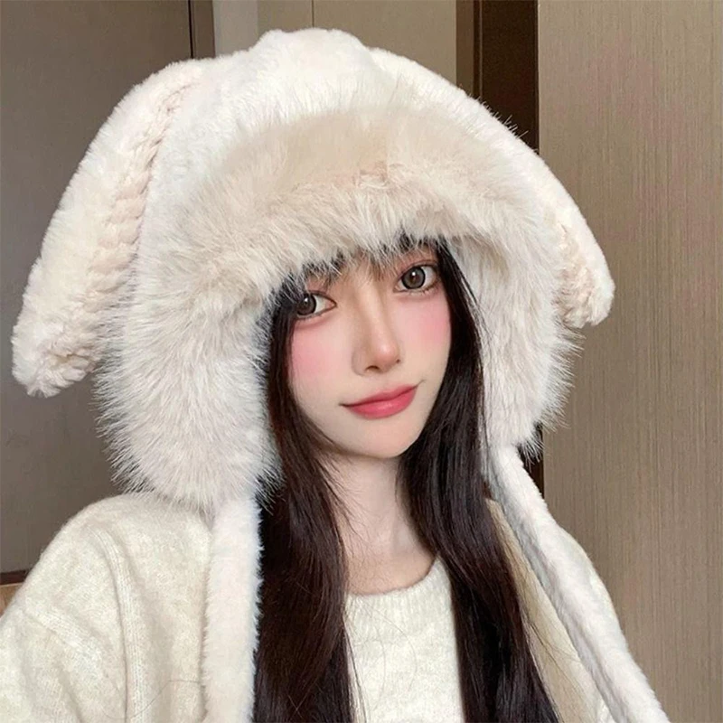 The Hat Girl Cute Plush Rabbit Ears Big Head Circumference Thickened And Warm