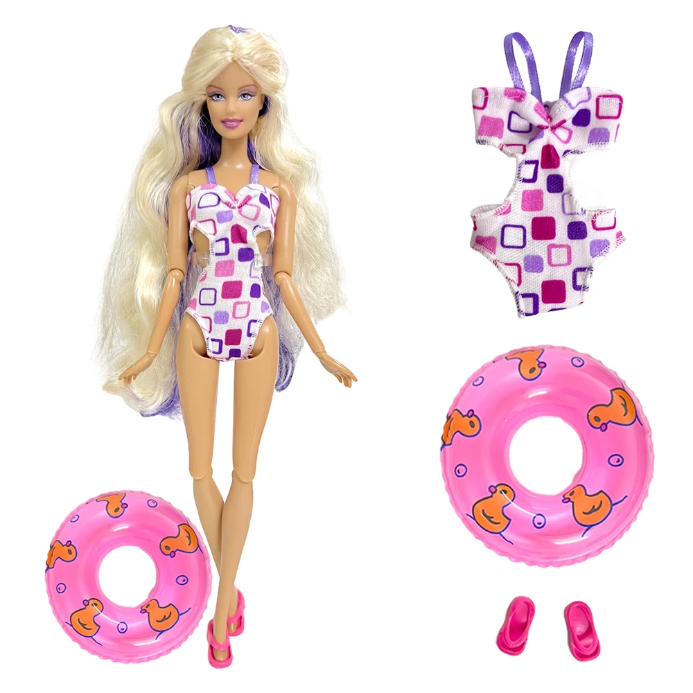 NK Official 1 Set Doll honorable swimsuit set  For Barbie Doll Clothes Swimwear purple  swimsuit +random swim ring+slippers Toy