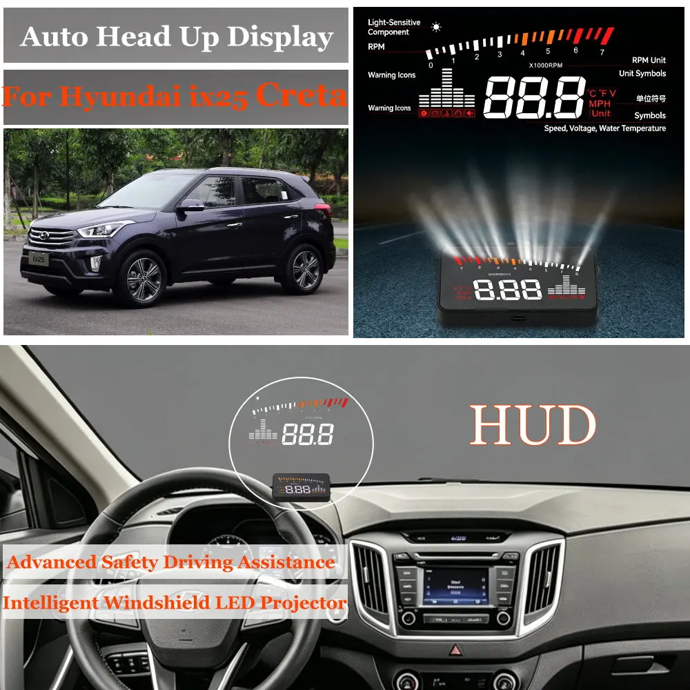 

Car Head Up Display For Hyundai Creta ix25 GS/SU2 2016-2024 AUTO HUD Windshield Projector Accessories Speedometer Odometer RPM