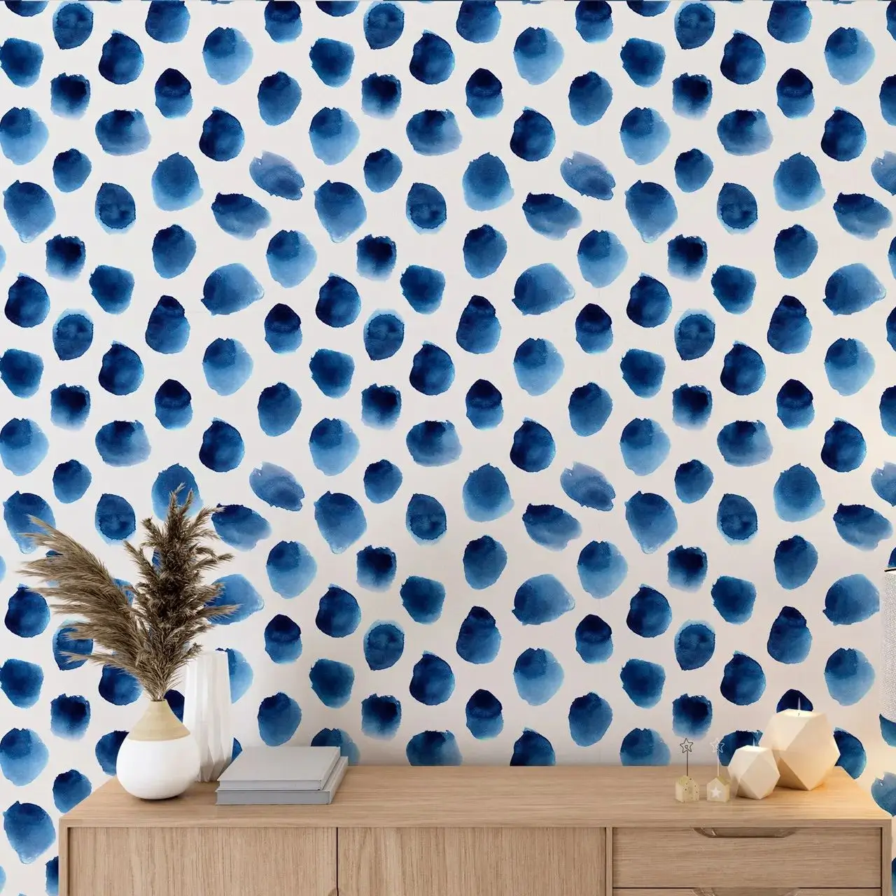 Watercolor Blue Dots Wallpaper Peel and Stick, Hand Painted  Dots Wallpaper Mural,  Removable And Self-adhesive Wallpaper