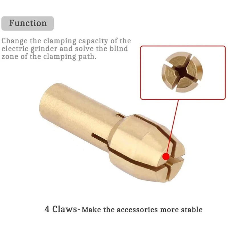 Brass Chuck Set 8 Pieces Of Brass Chuck Is Suitable For Dremel Rotary Tools, Including 4 Sizes (1/1.6/2.3/3.2Mm)