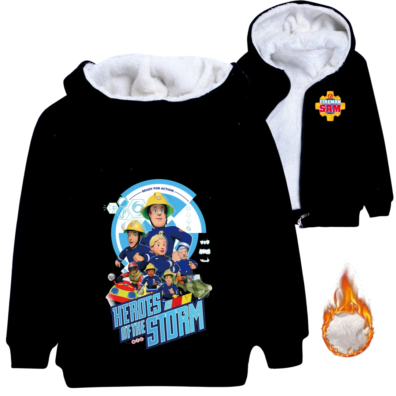 Children's Jacket Kids Winter Fireman Sam Fleece Coat Boy Hoodie Girl Hooded Warm Jacket Zipper Windbreaker Clothing 100-160CM