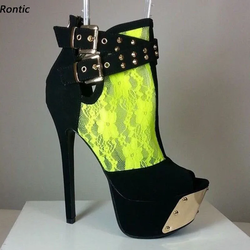 

Rontic/женские сандалии ручной работы на платформе из искусственной замши, пикантные туфли на шпильке с открытым носком, красивые банкетные туфли цвета фуксии, размер США 5-20