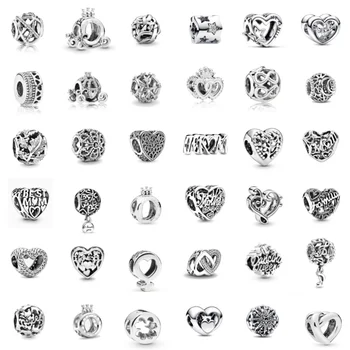 Nova europa em forma de coração círculo oco para fora contas charme caber decorativo original cobra corrente pulseira feminina para jóias presente amuleto