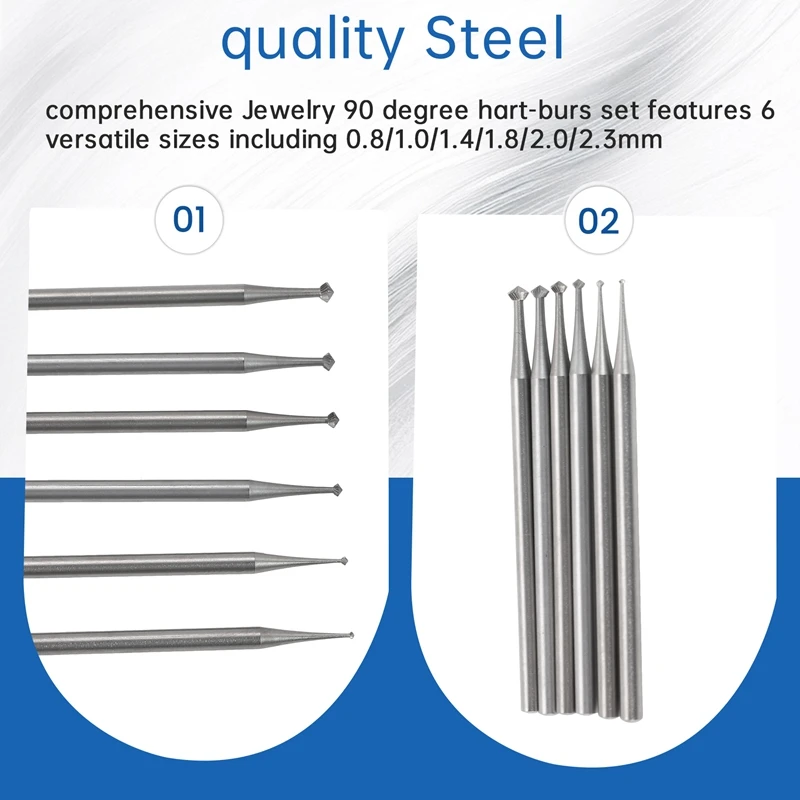 6Pcs 90º Burr Set - 3/32Inch Shank Jewelry Making Setting Burs for Lapidary 008-023-AD33