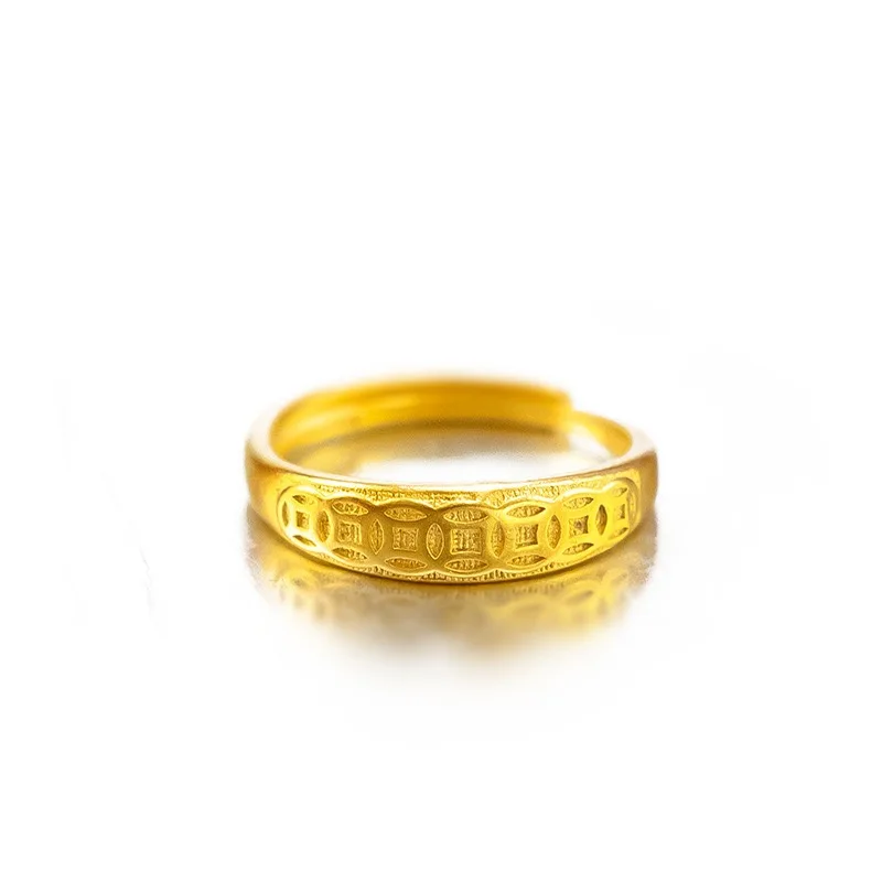 Gold Shop Women's Same Style Gold Ring Pearl Luxury Gold Ring Lucky Ancient Coin Jewelry 9999 24K