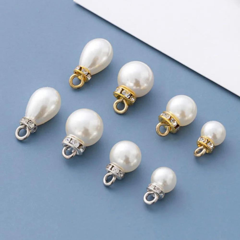 8/10/12mm 20/pcs ABS Pearl Rhinestone Pendant Charms End Beads For Diy Earrings Necklace Bracelet Pearl Beads Jewelry Making