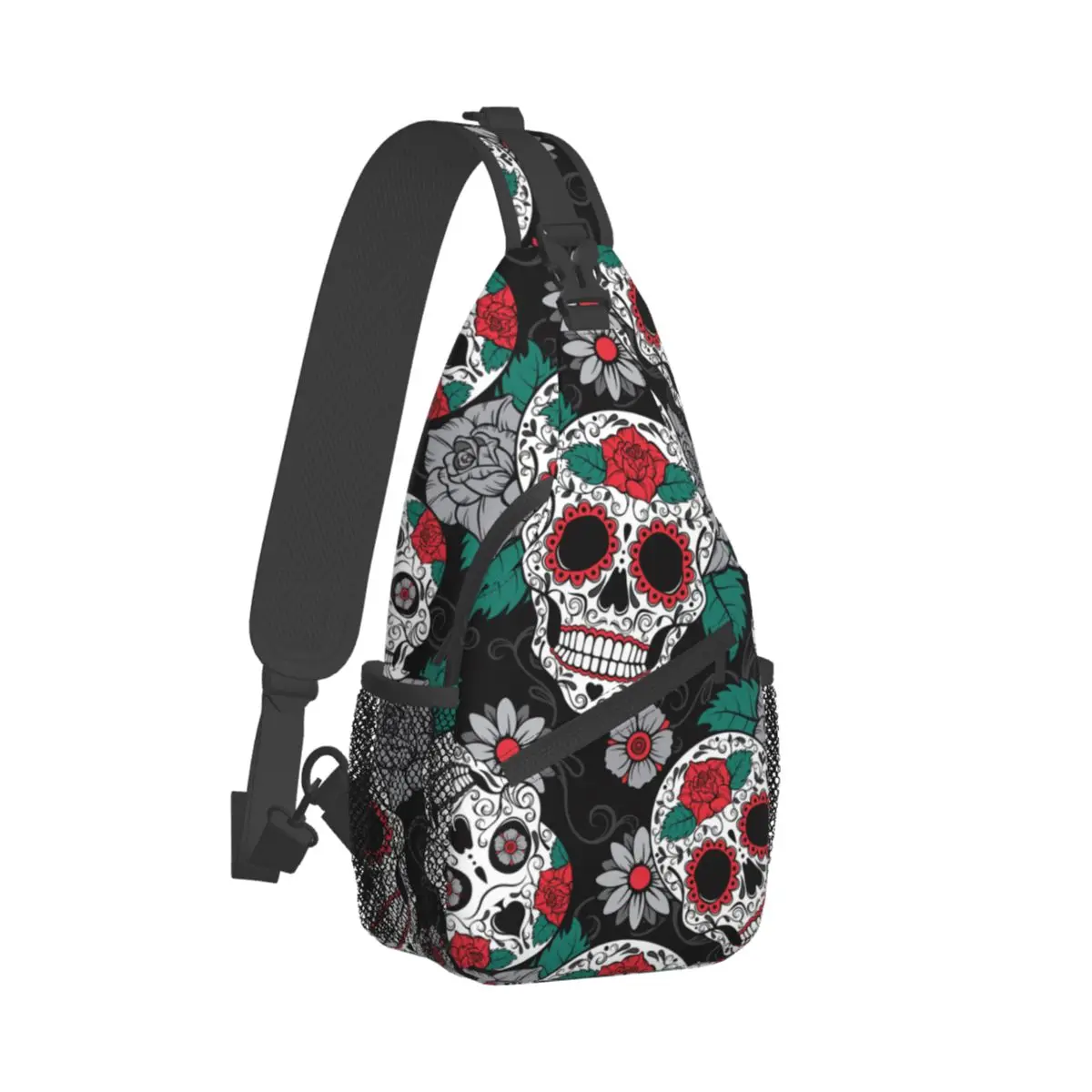 Sugar Skull Day Of The Dead Crossbody Sling Bag Chest Bag Gothic Mexican Halloween Shoulder Backpack Daypack Hiking Cycling Pack