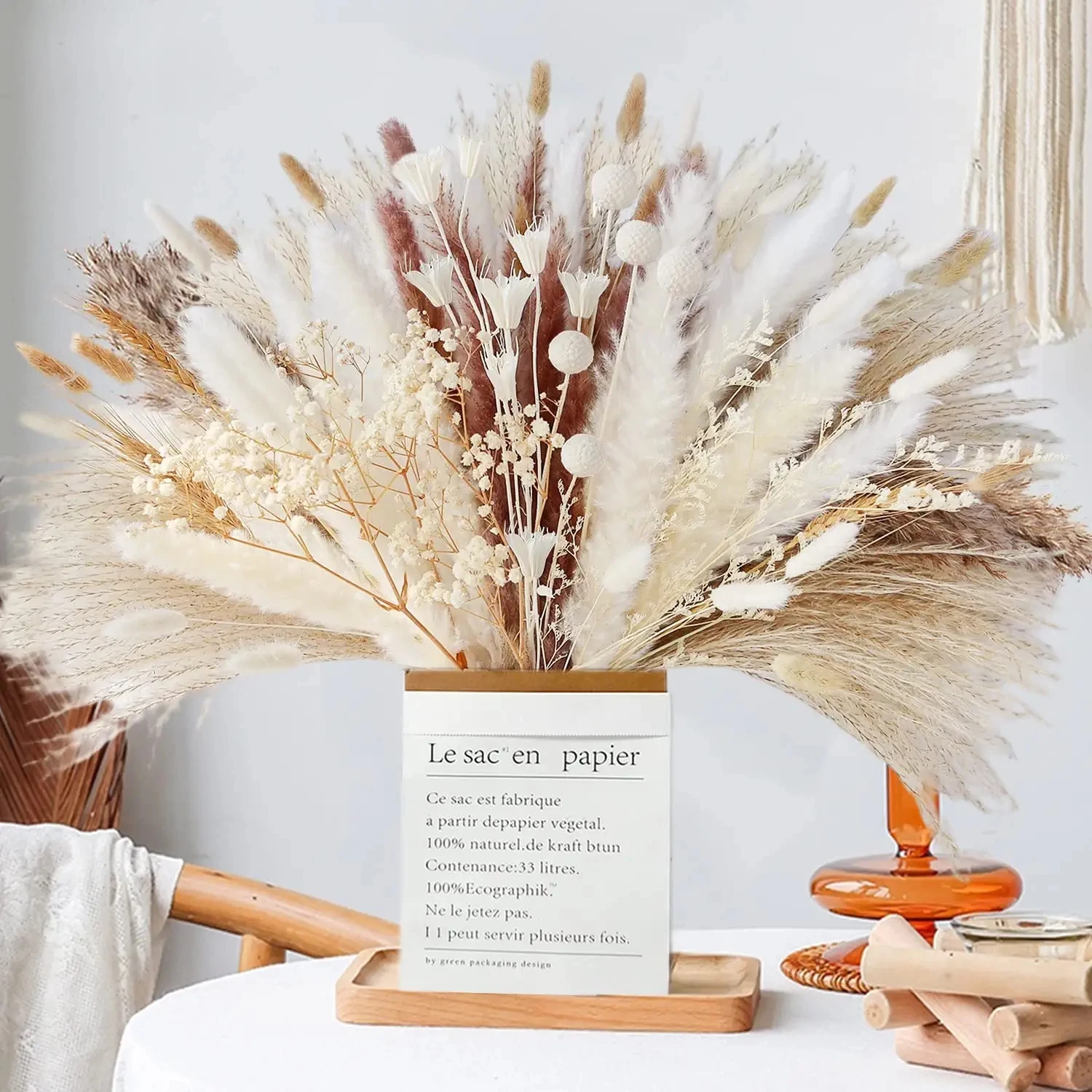 

109 Pieces Dried Pampas Bouquet Home Decor White Puff Grass Boho Flowers for Home Wedding Office Farmhouse Decor Phragmites