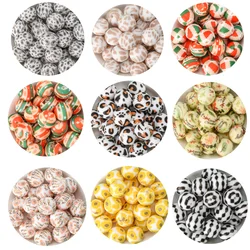 LOFCA 25Pcs 15mm Silicone Printed Beads Round Leopard Beads For Jewelry Making DIY Necklace Bracelet Keychain Accessories