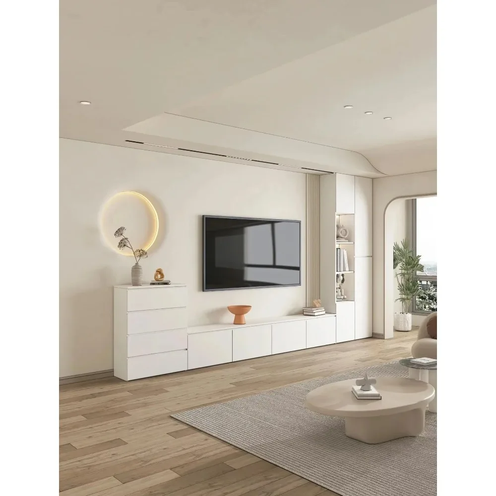 Customized Factory ACE European Style Modern Luxury Mdf Varnish LED Light Full Set Wall Mounted TV Cabinet  Living Room