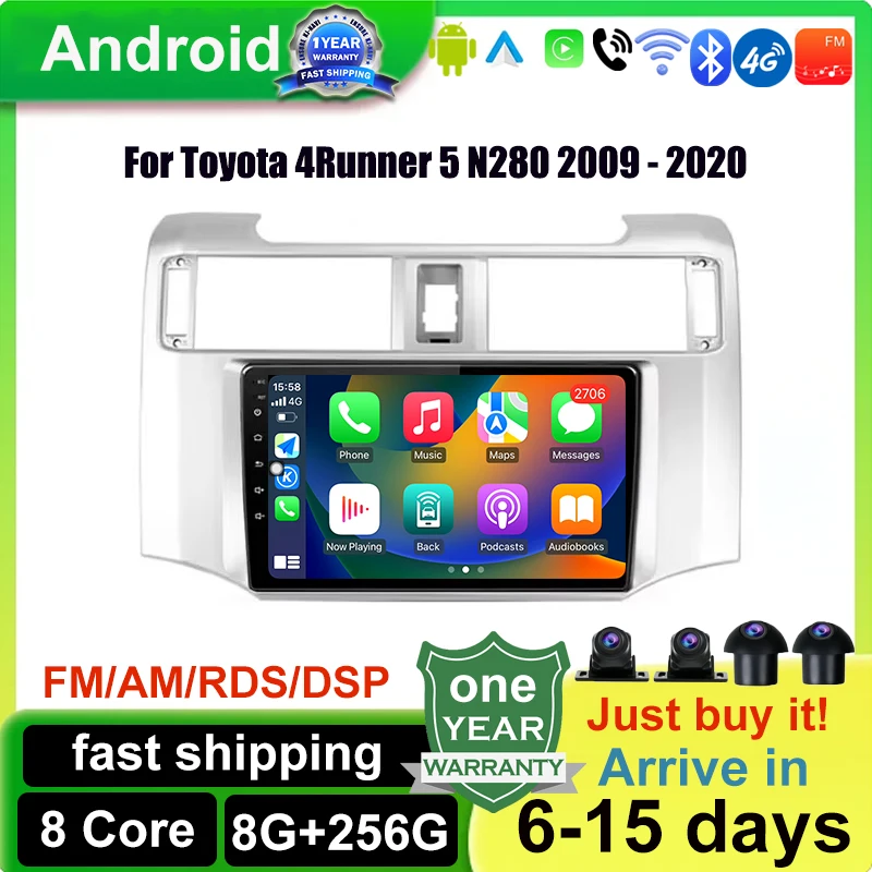 For Toyota 4Runner 5 N280 2009 - 2020 Carplay Android 14 Car Radio Multimedia Stereo Player WiFi GPS Navigation