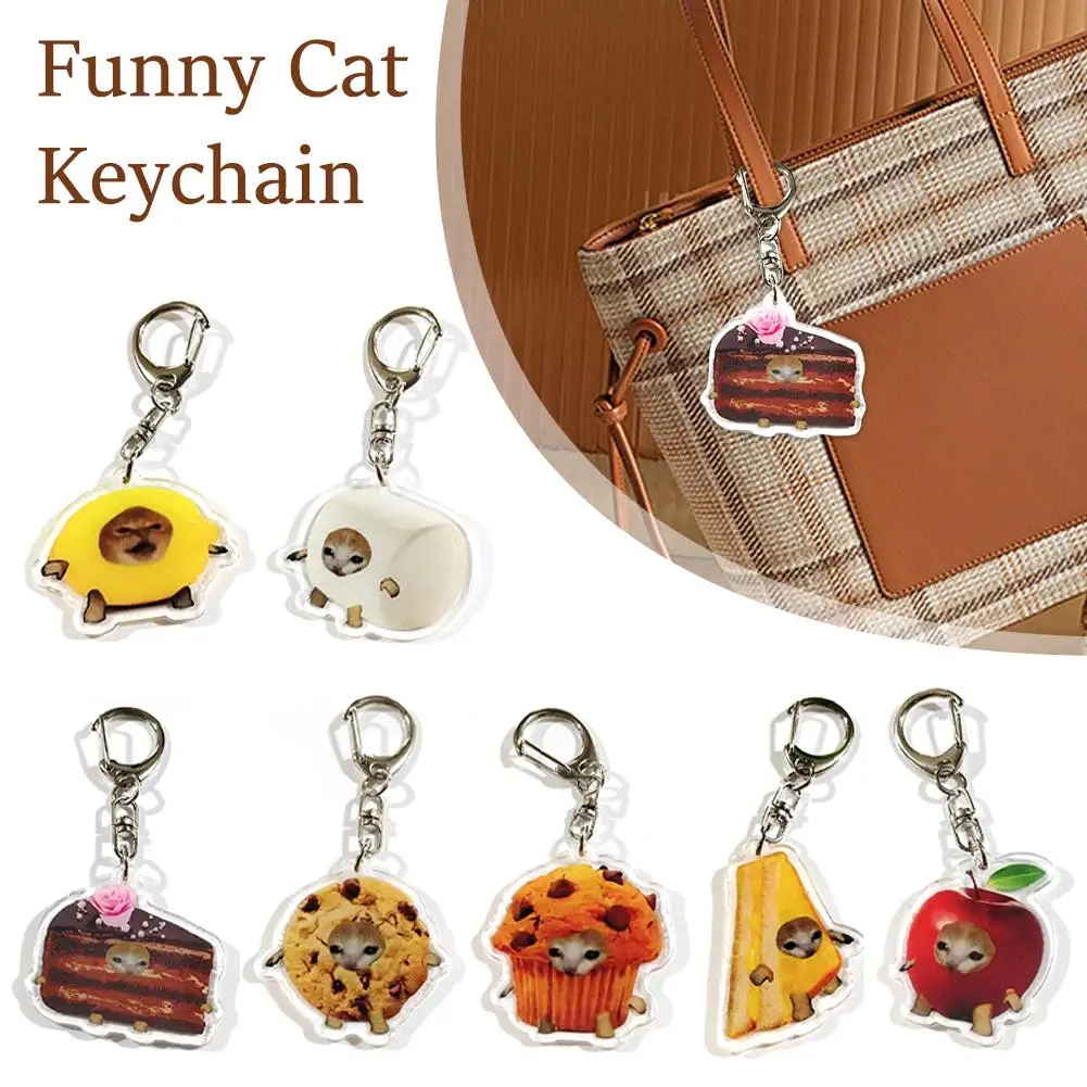 Portachiavi gatto divertente portatile Kawaii acrilico felice piccolo portachiavi per auto cibo testa di gatto accessori per borse a catena per cellulare