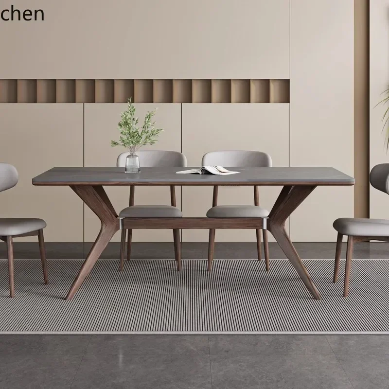 y8- solid wood rock slab dining table small household rectangular dining table art ash wood walnut dining table